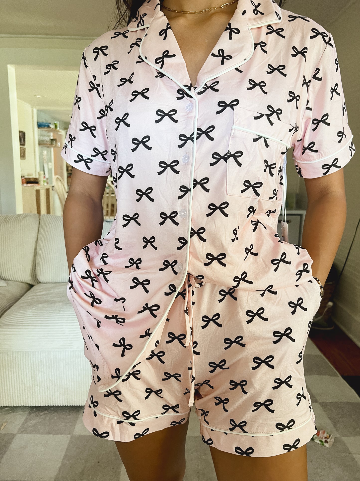 Kayla’s black bow PJ set