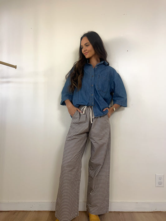 Loose fit adjustable tie front pants