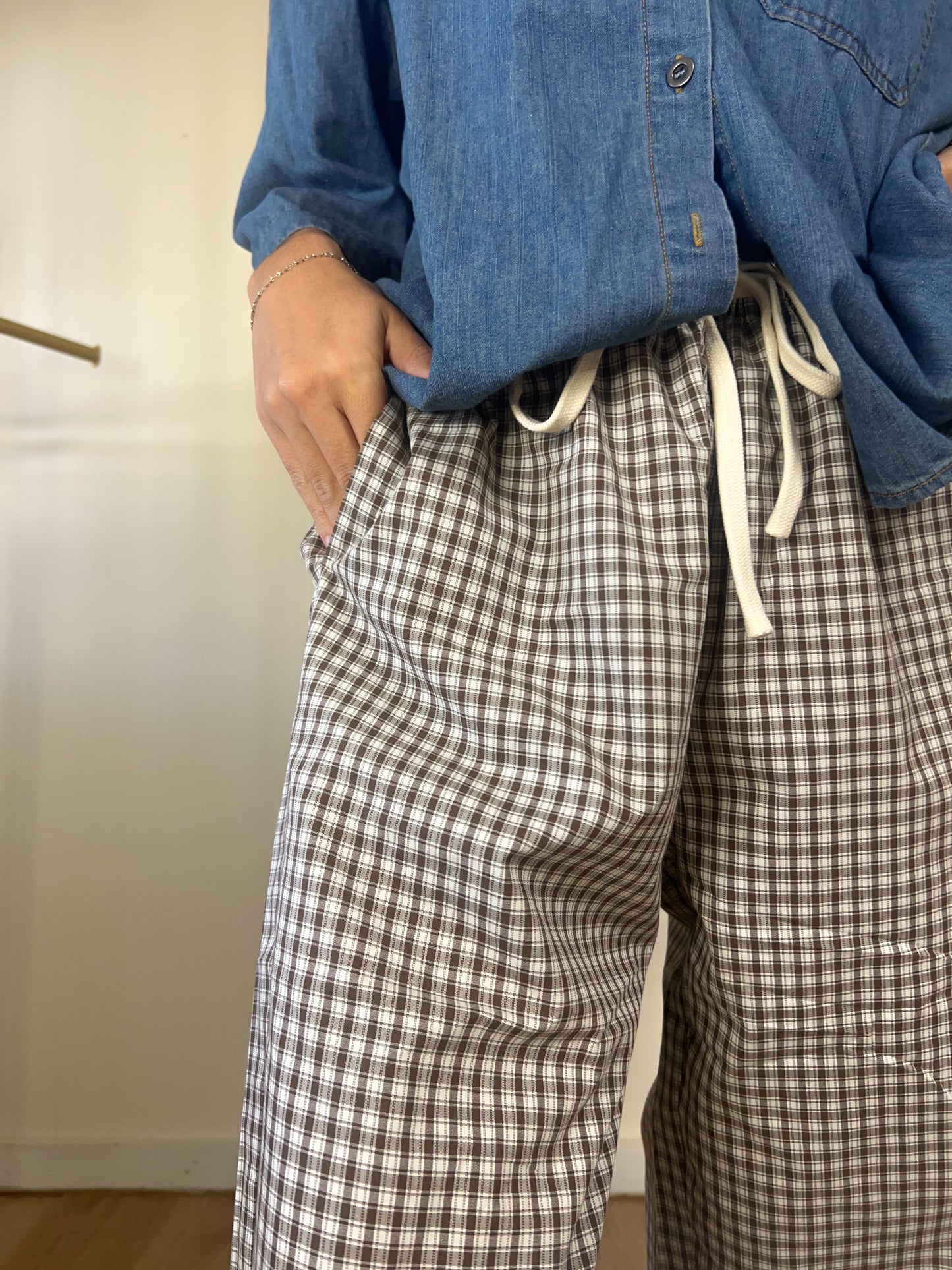 Loose fit adjustable tie front pants