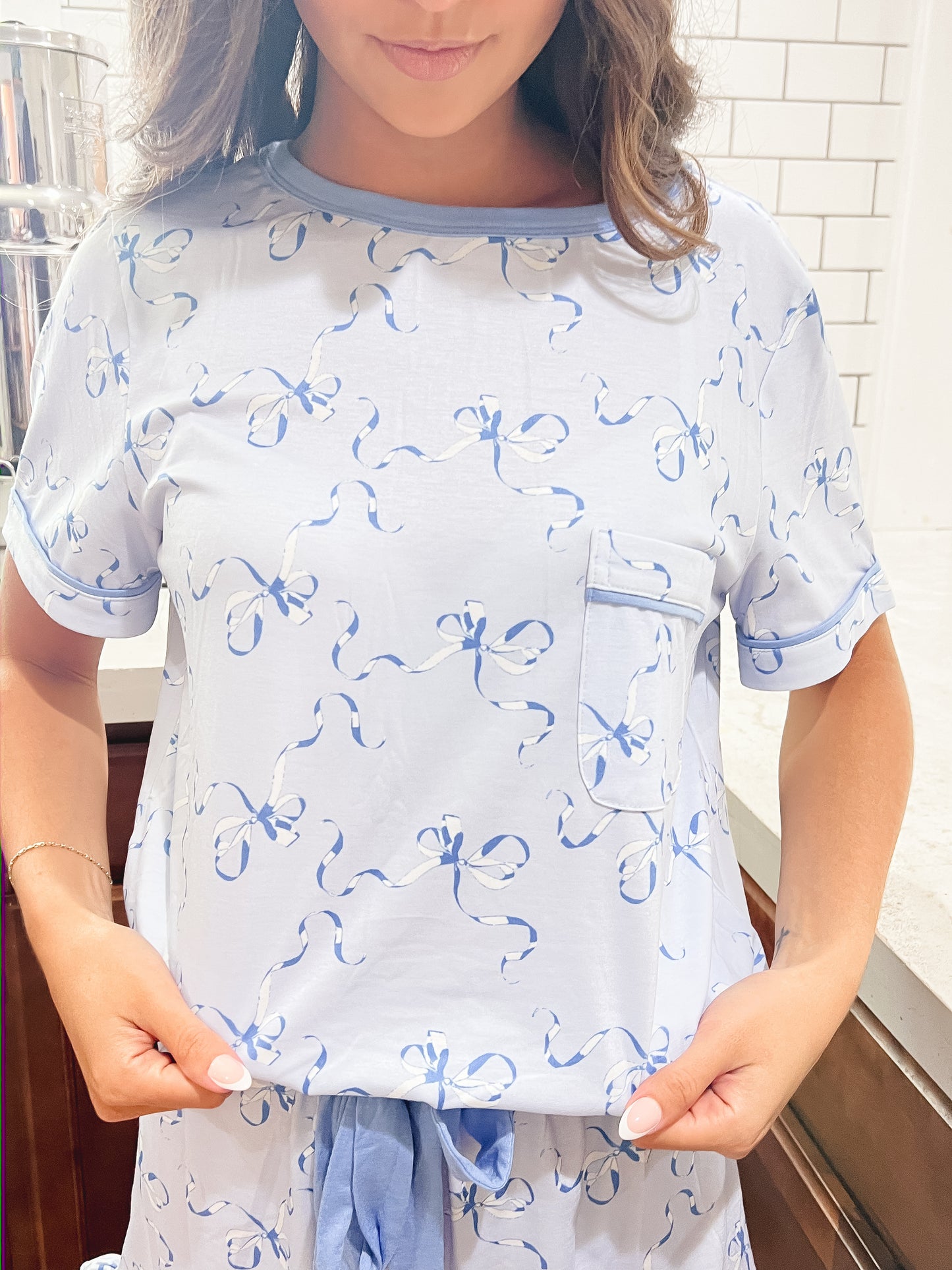 Alyssa’s blue bow PJ set