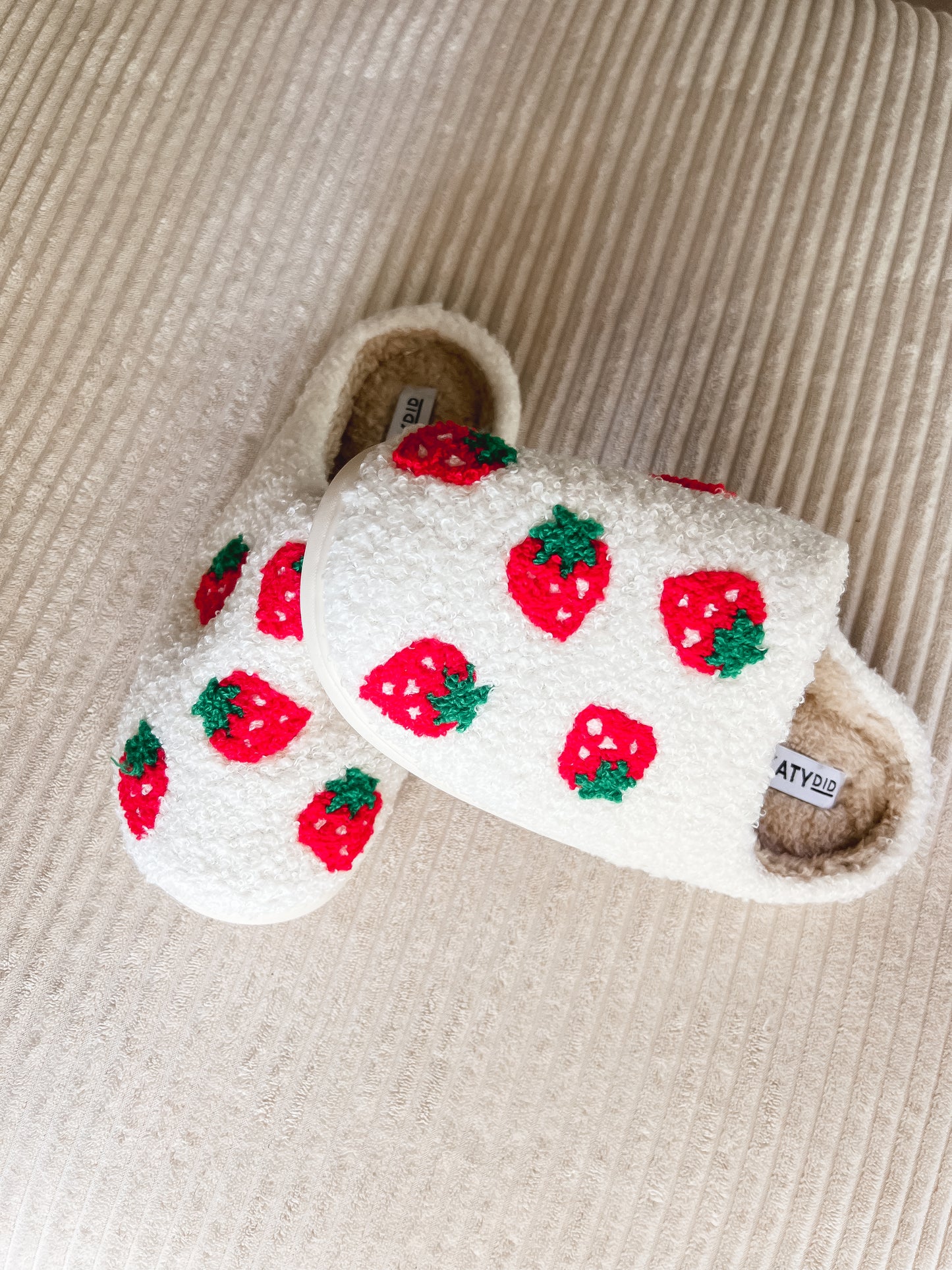 Strawberry fuzzy slippers