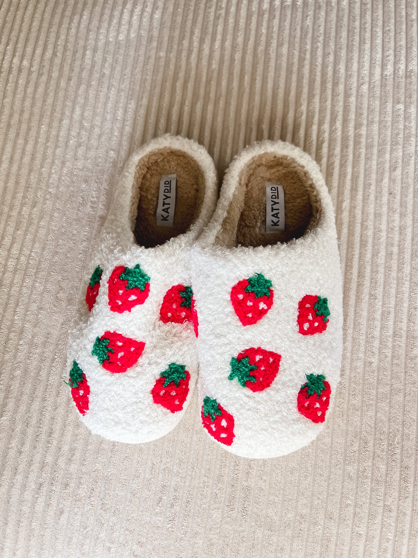 Strawberry fuzzy slippers