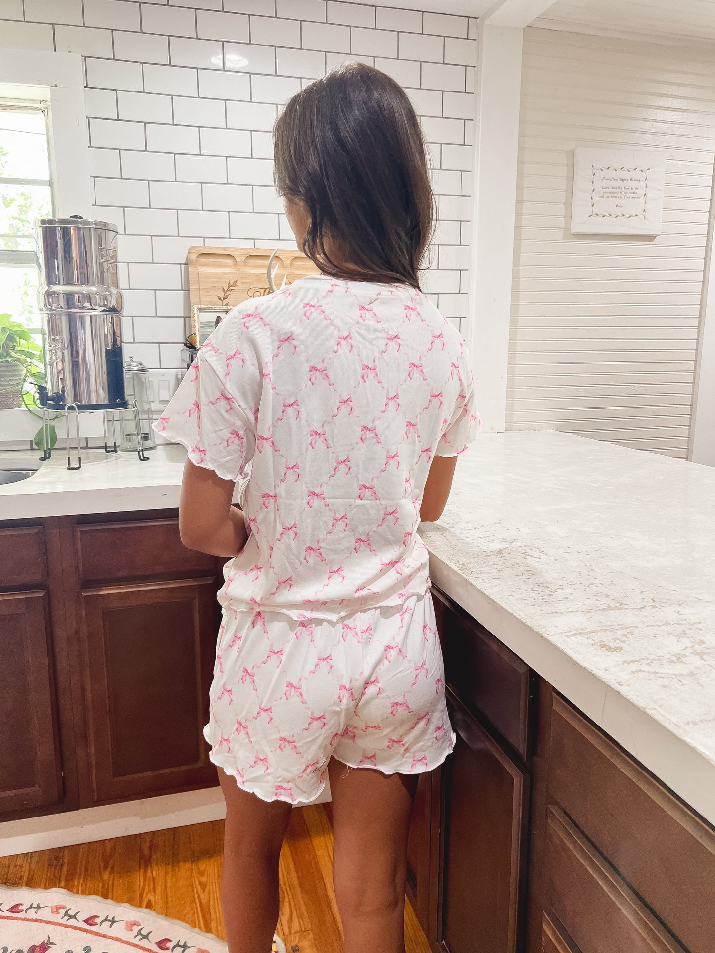 Aleigh’s pink bow PJ set