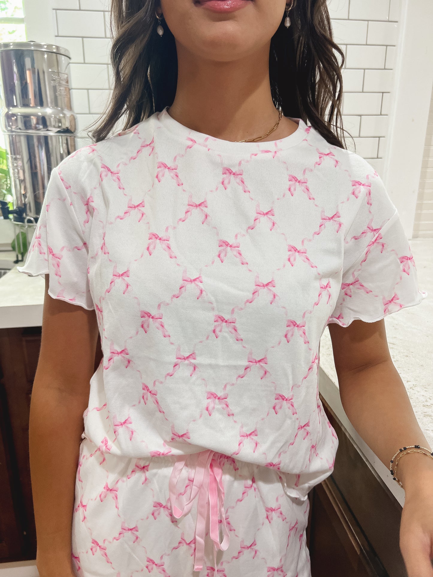 Aleigh’s pink bow PJ set