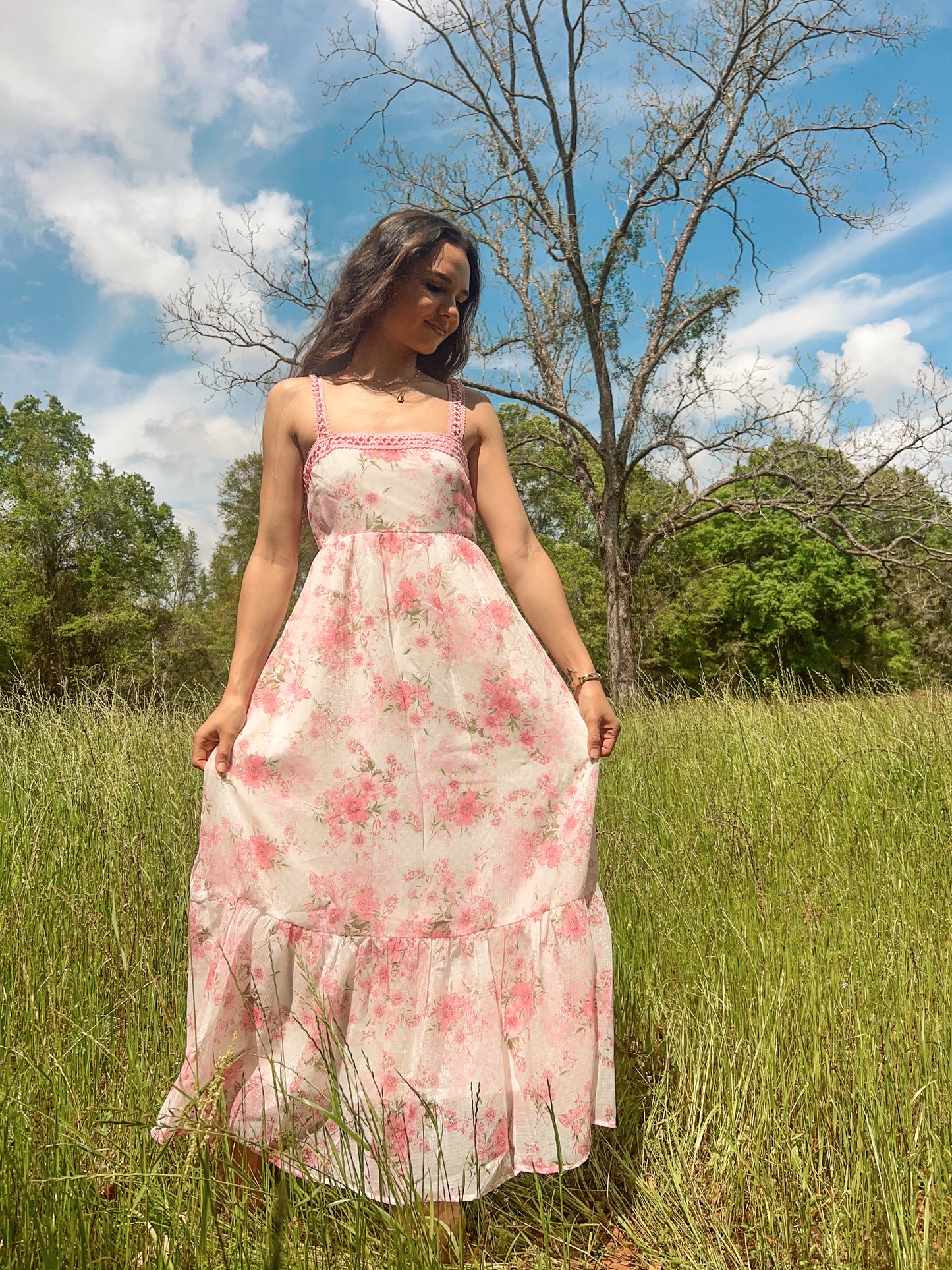 Floral crotchet lace strap Maxi dress