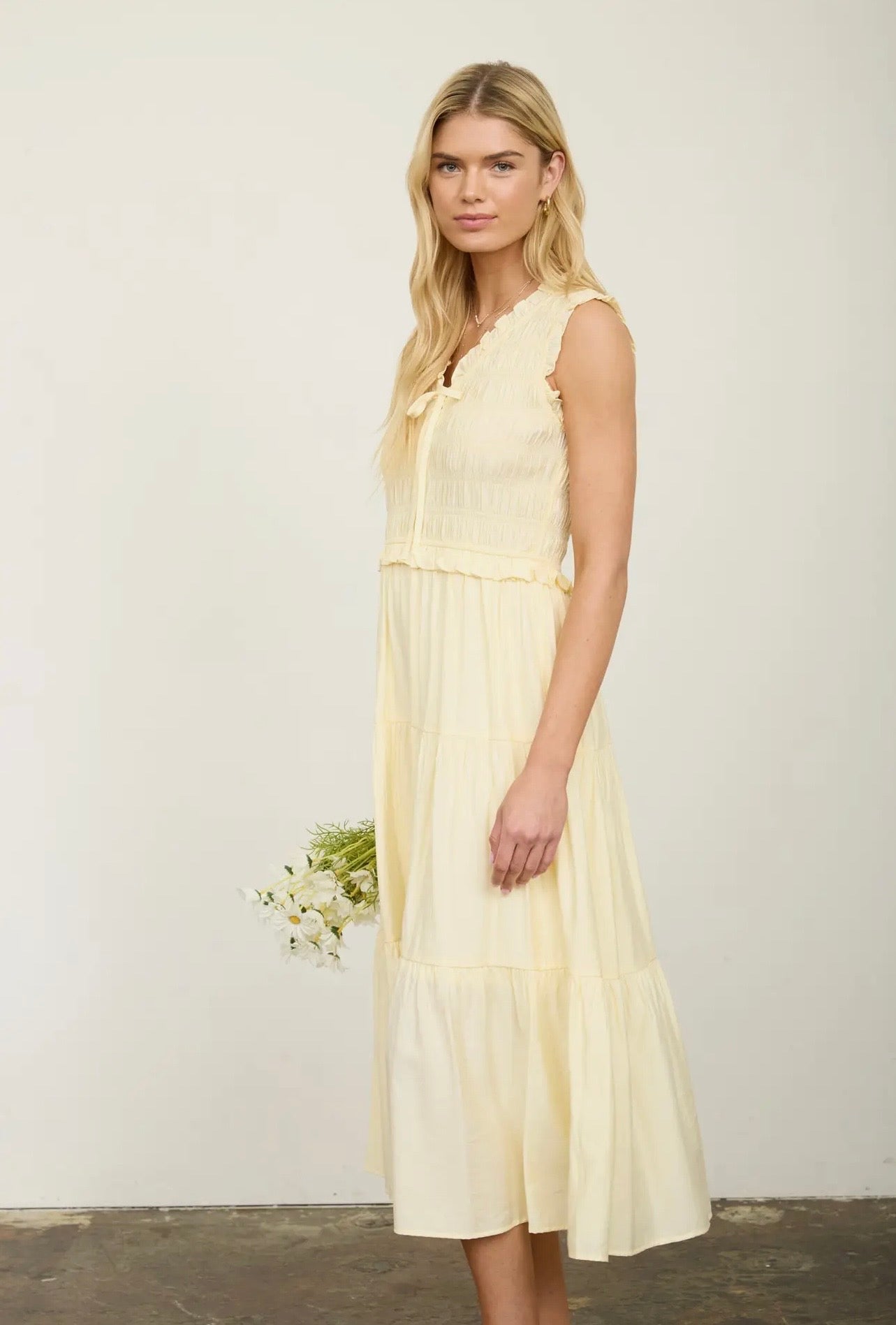 Butter yellow smocked dress