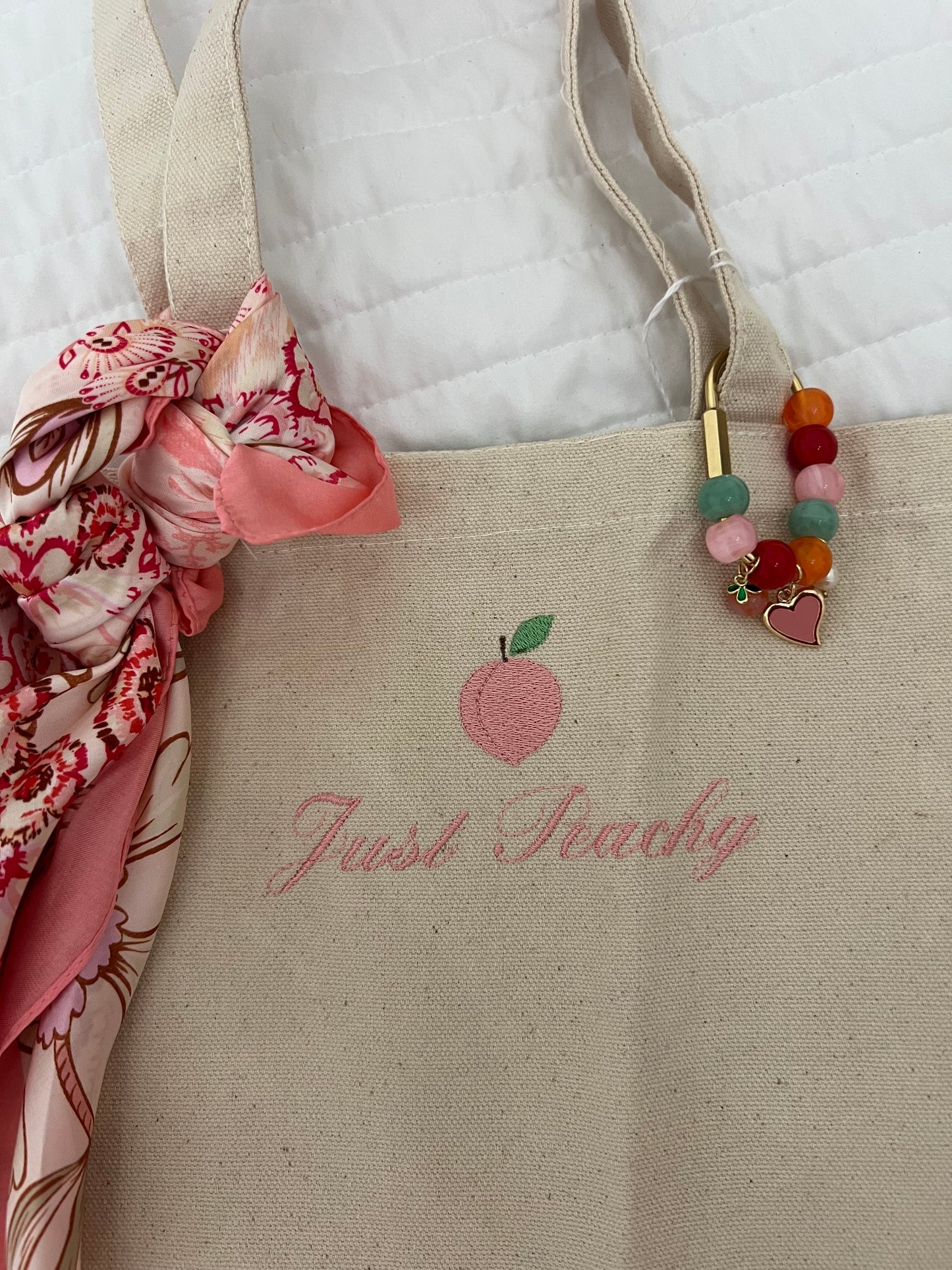 “Just Peachy” pre decorated canvas tote