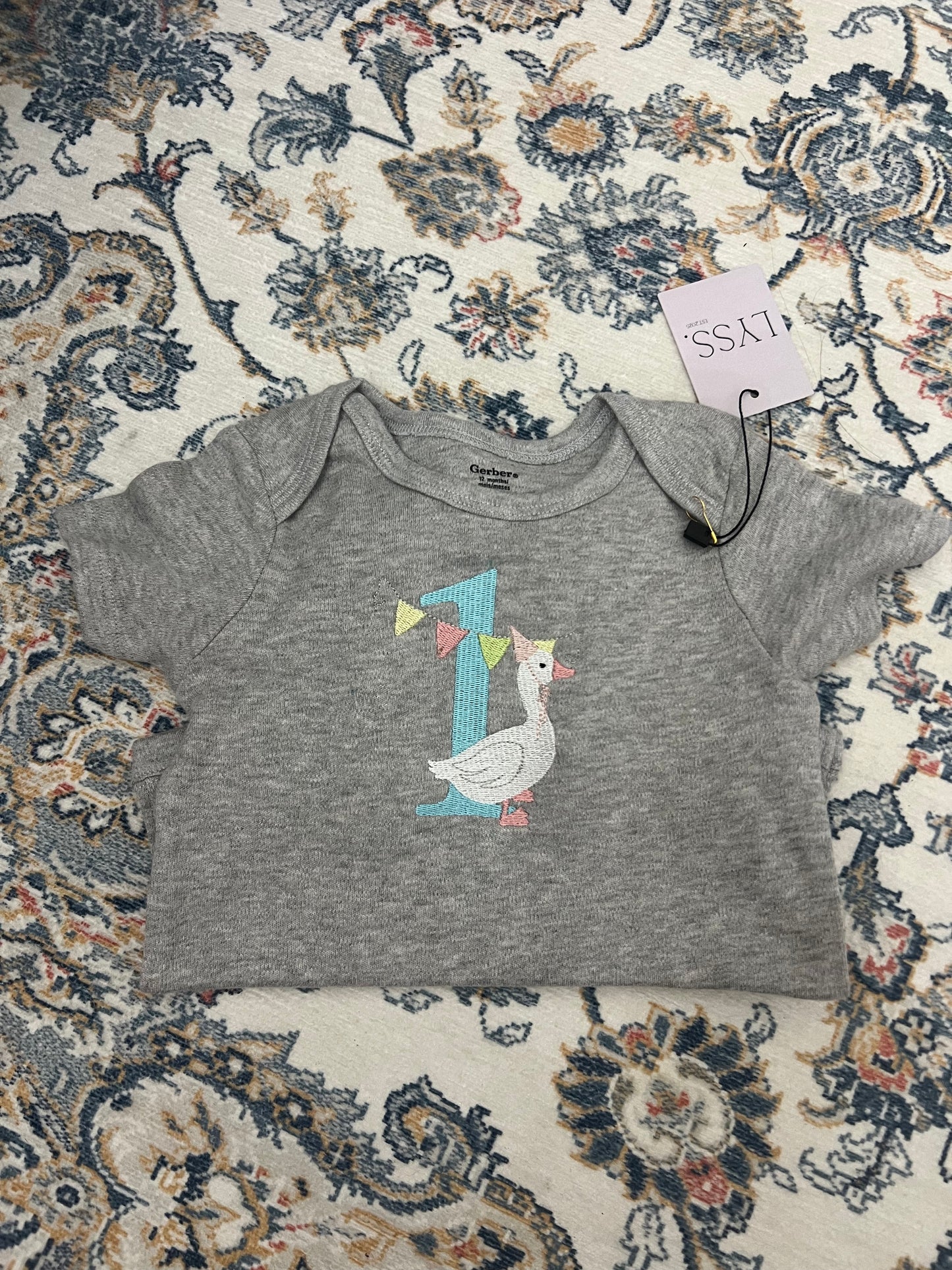 Birthday goose embroidered onesie