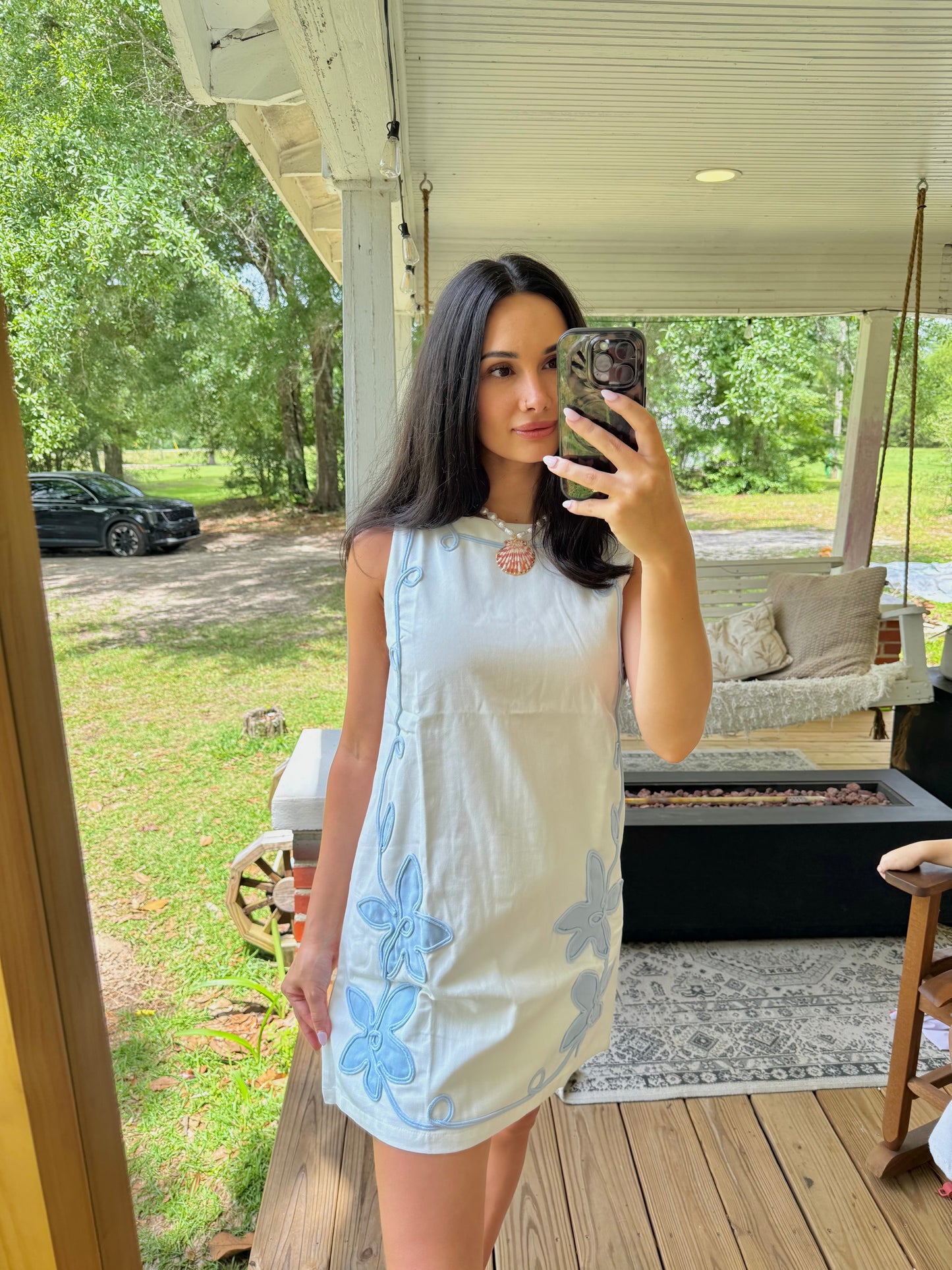 Floral appliqué mini dress