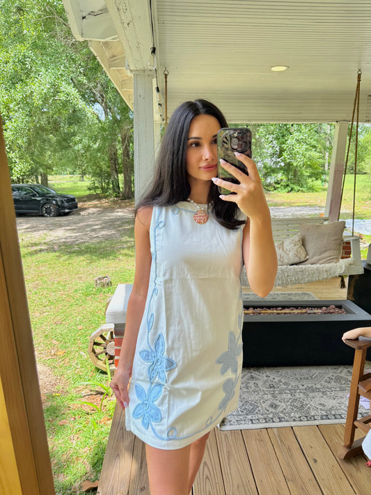 Floral appliqué mini dress