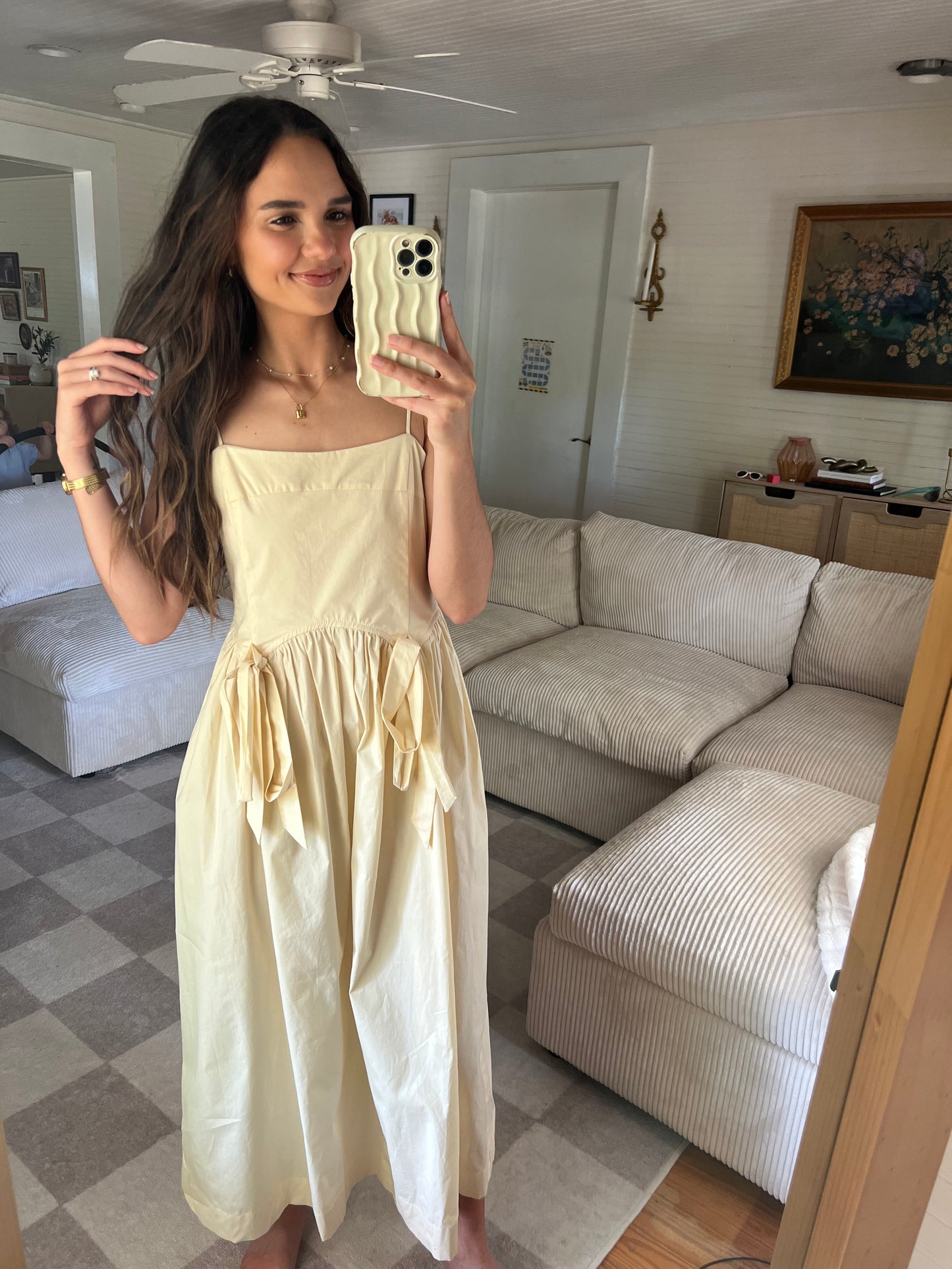 Bow detail flared midi dress