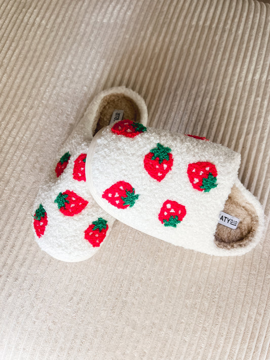 Strawberry fuzzy slippers