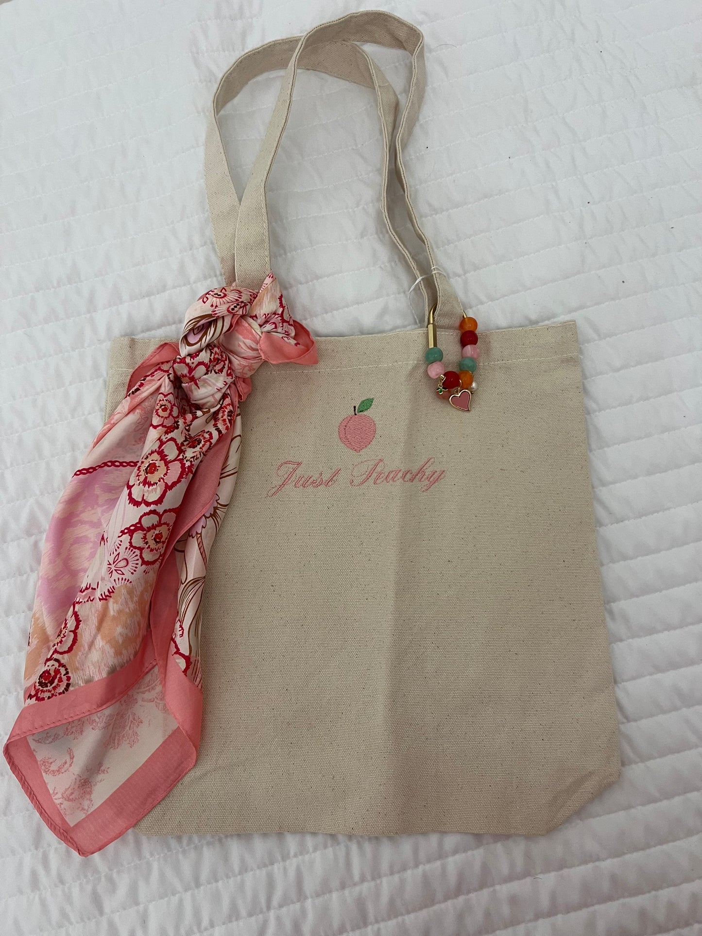 “Just Peachy” pre decorated canvas tote