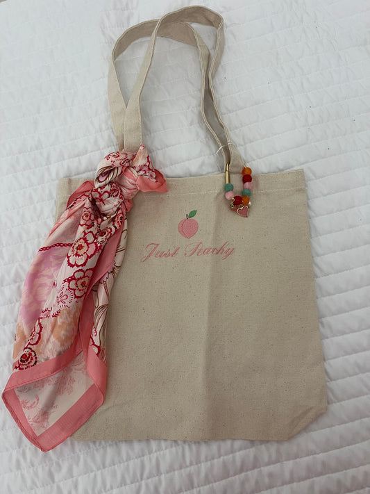 “Just Peachy” pre decorated canvas tote