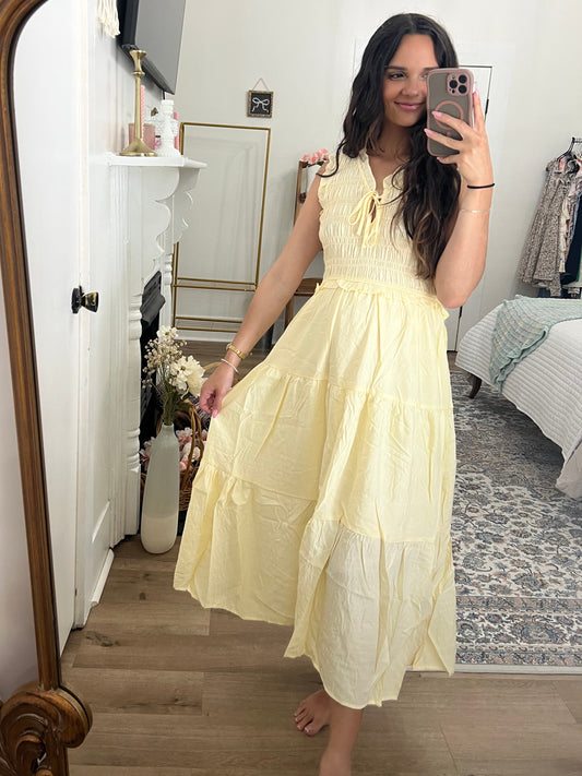 Butter yellow smocked dress