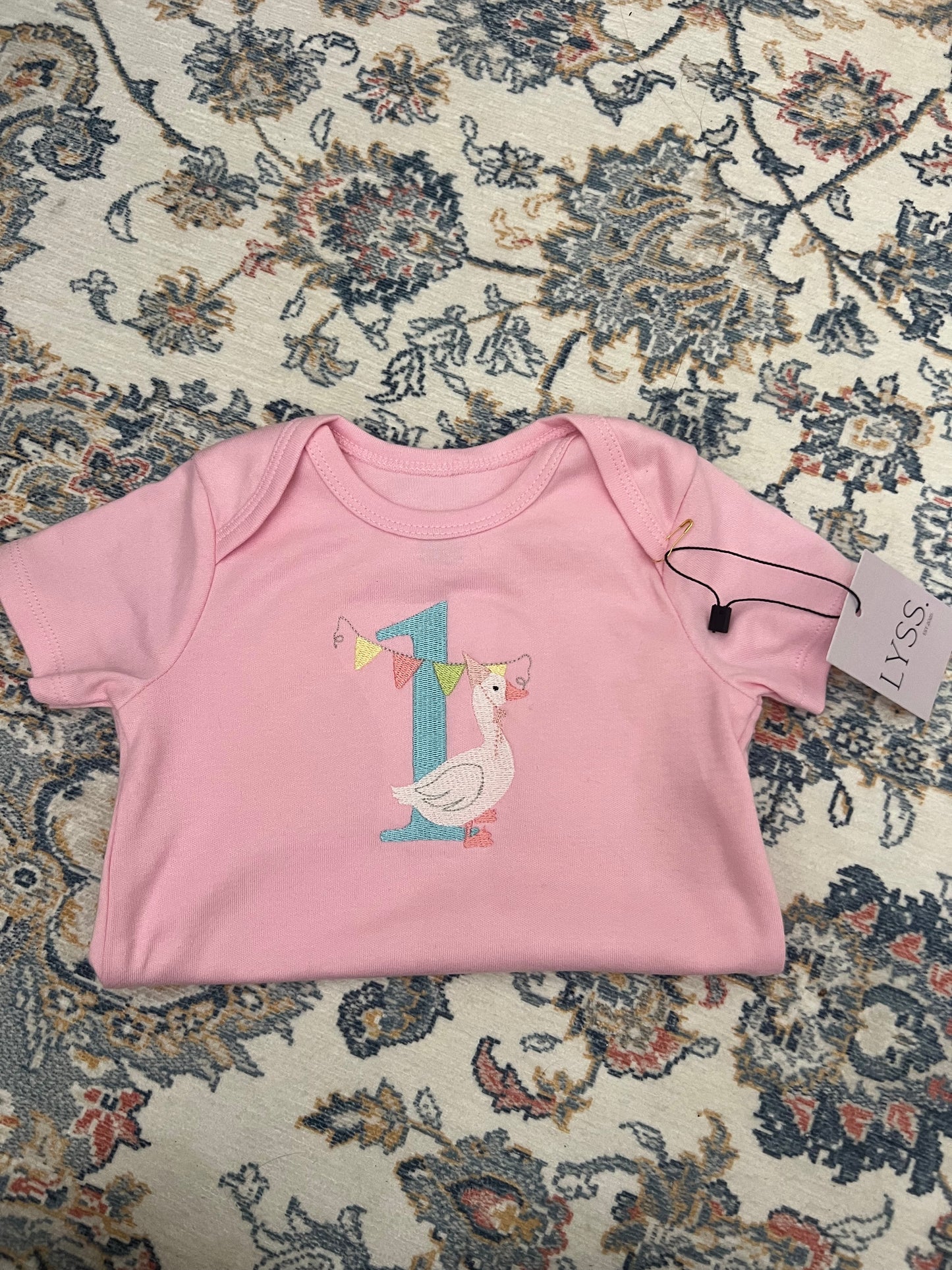 Birthday goose embroidered onesie