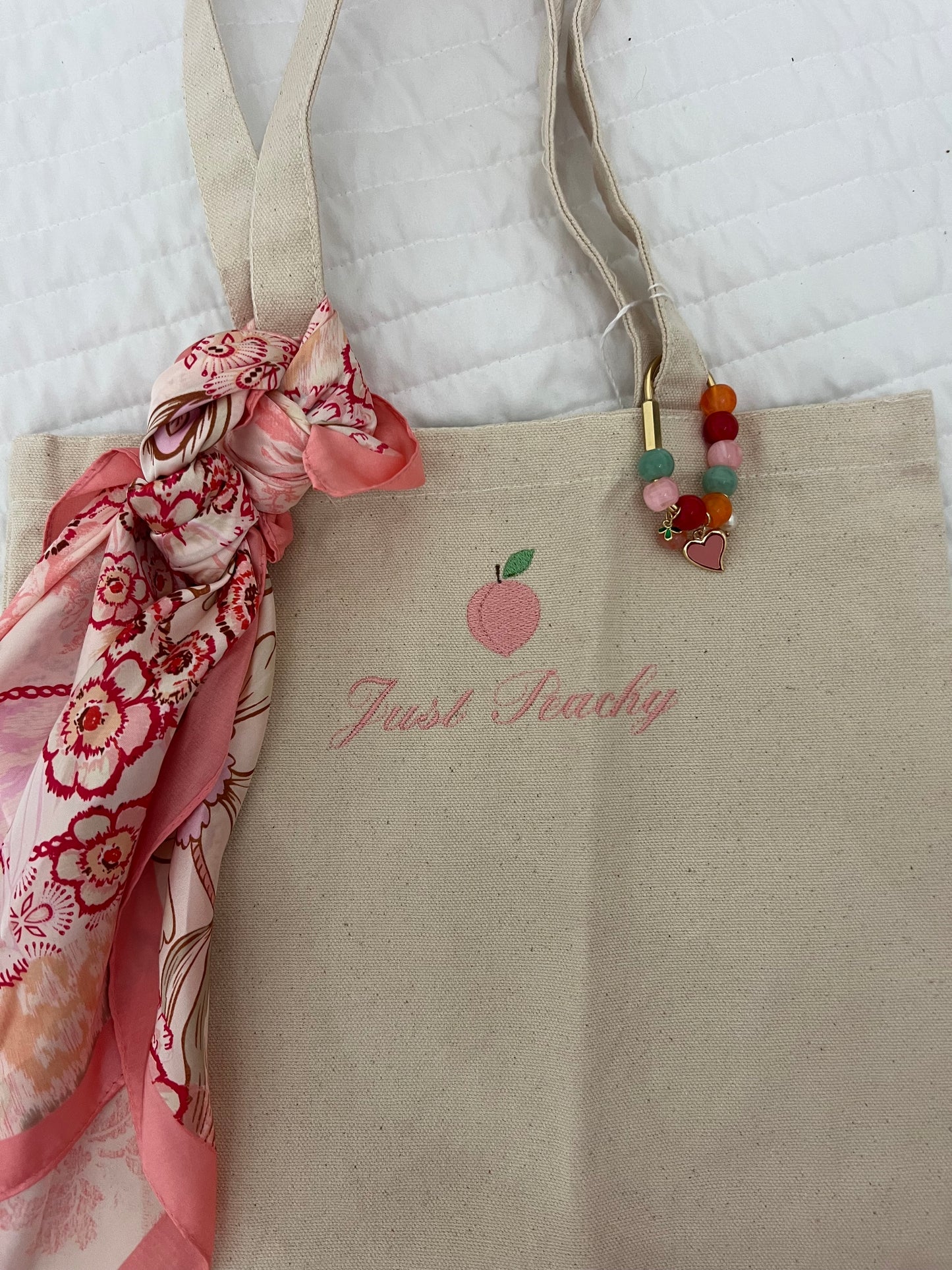 “Just Peachy” pre decorated canvas tote
