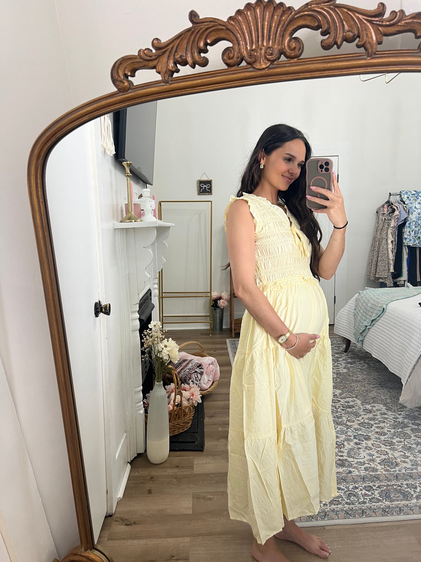 Butter yellow smocked dress