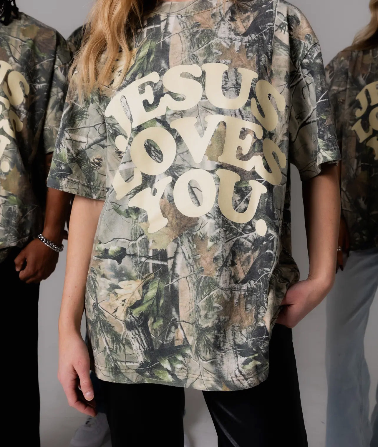 “Jesus Loves You” Oversized Camo Tee