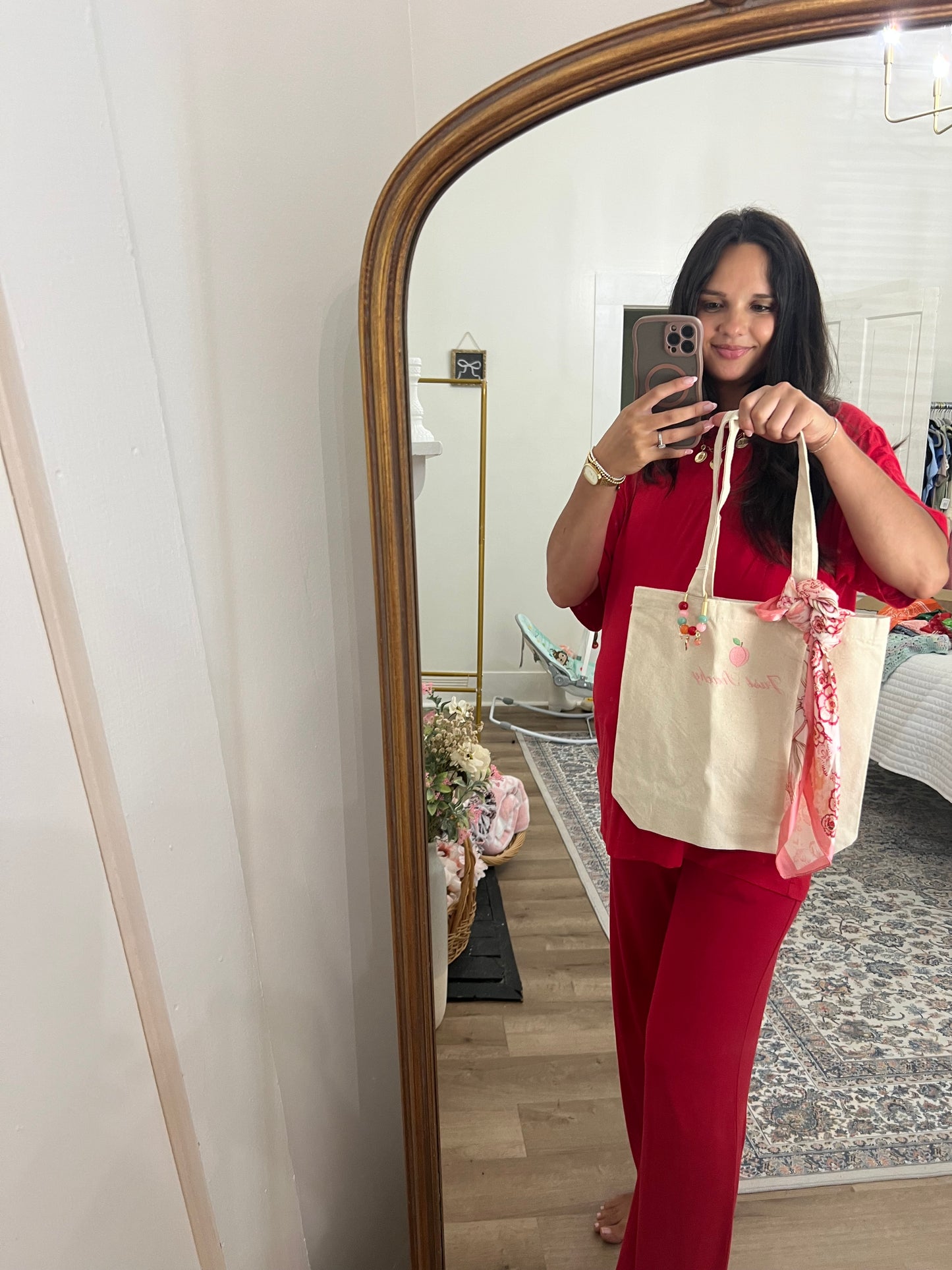 “Just Peachy” pre decorated canvas tote