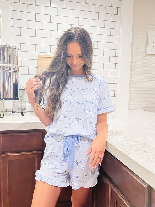 Alyssa’s blue bow PJ set