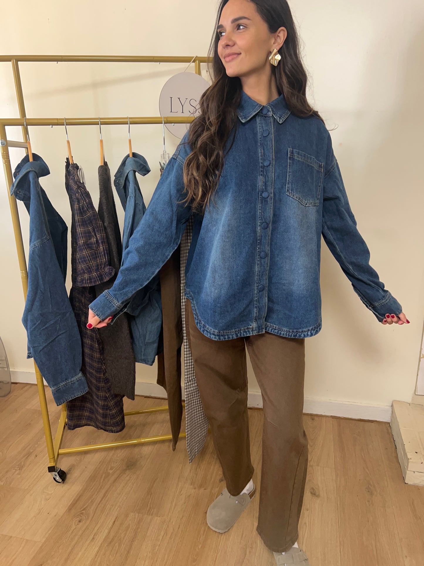 Elbow patch denim button up shirt