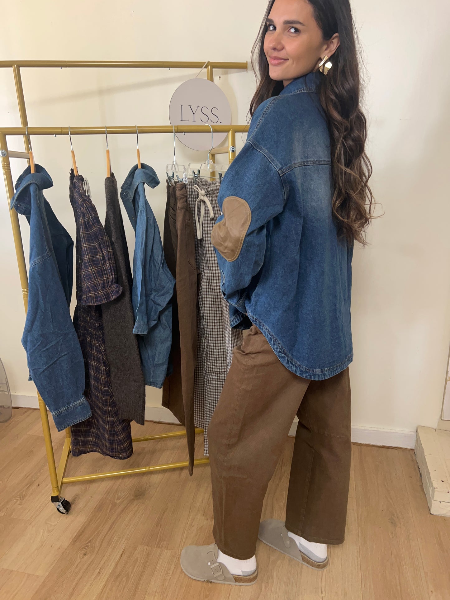 Elbow patch denim button up shirt