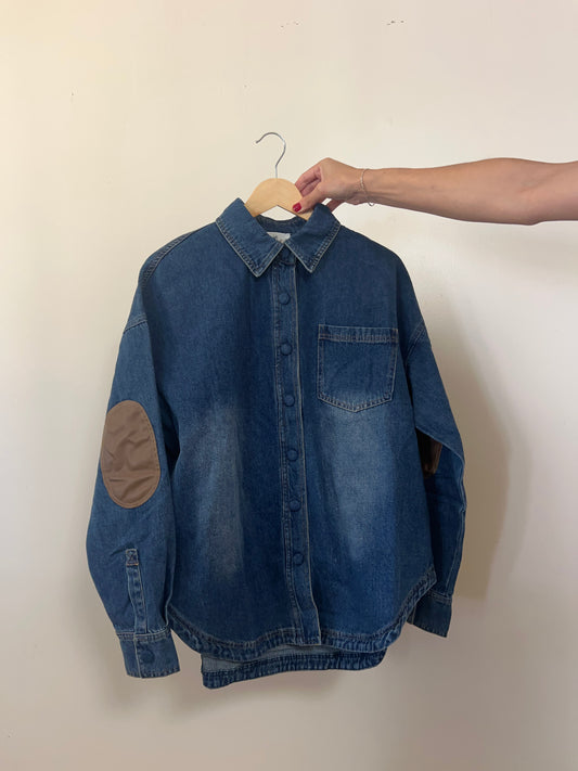 Elbow patch denim button up shirt