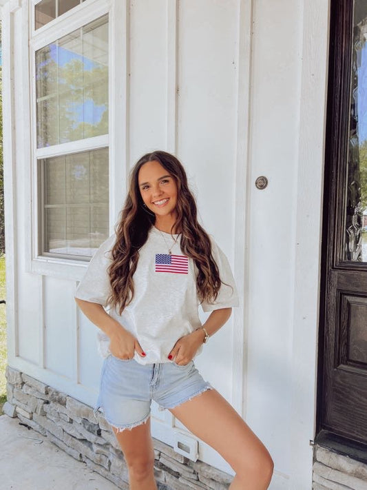 Sunkissed Coconut OVERSIZED American flag Embroider Tee