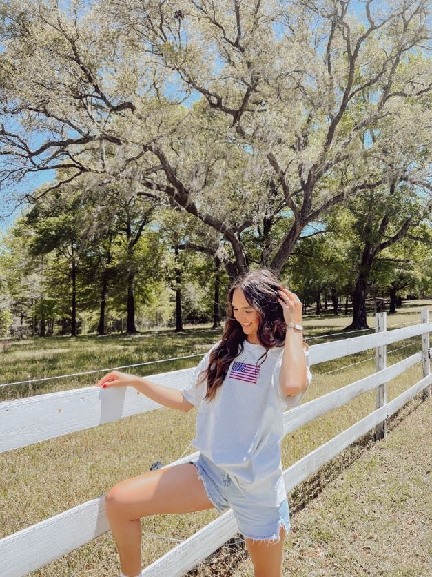 Sunkissed Coconut OVERSIZED American flag Embroider Tee