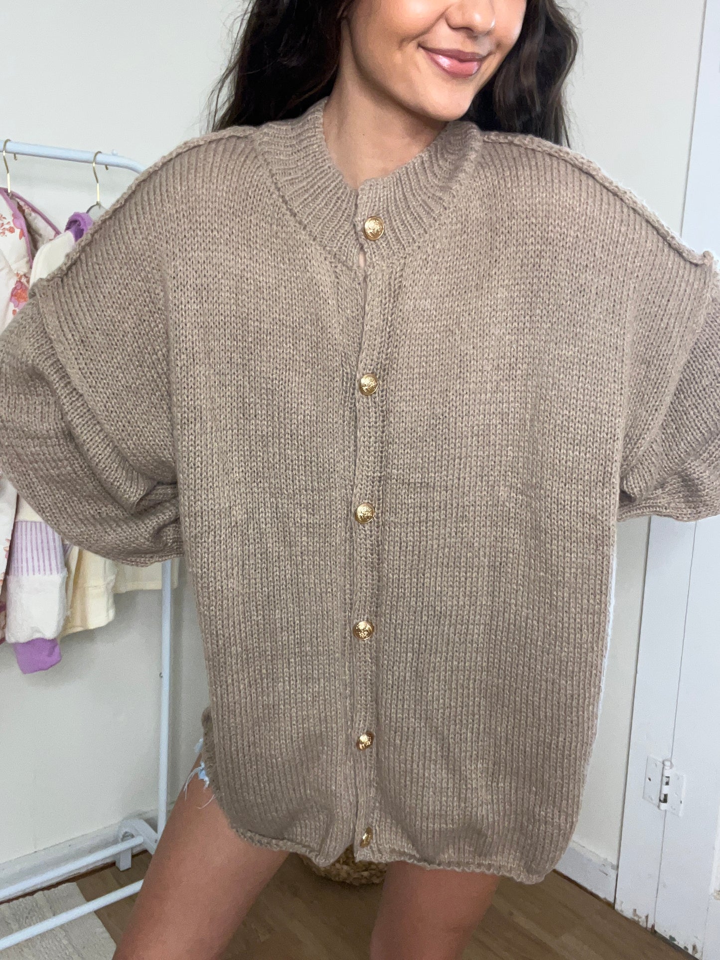 Loose puff sleeves cardigan top
