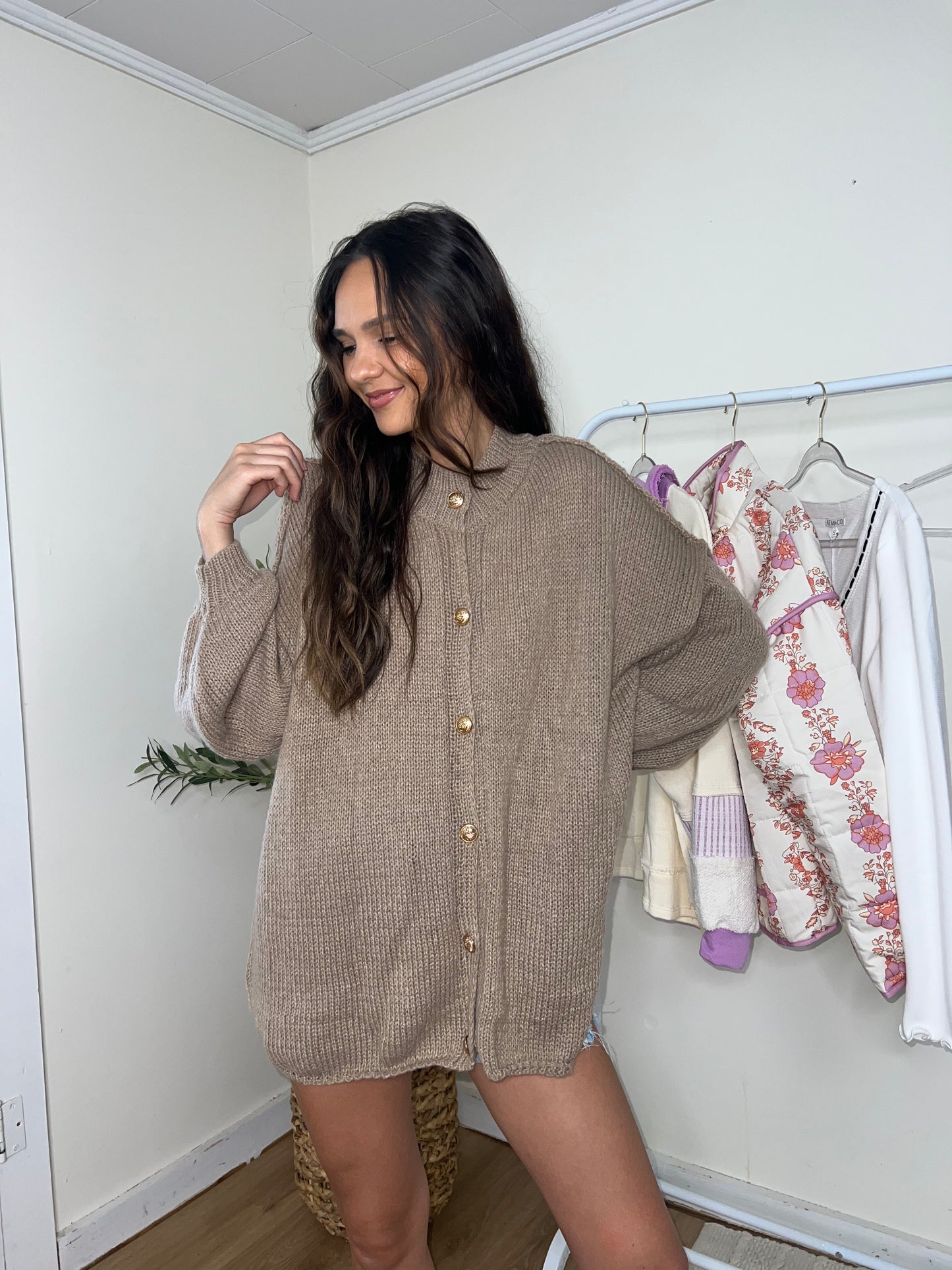Loose puff sleeves cardigan top