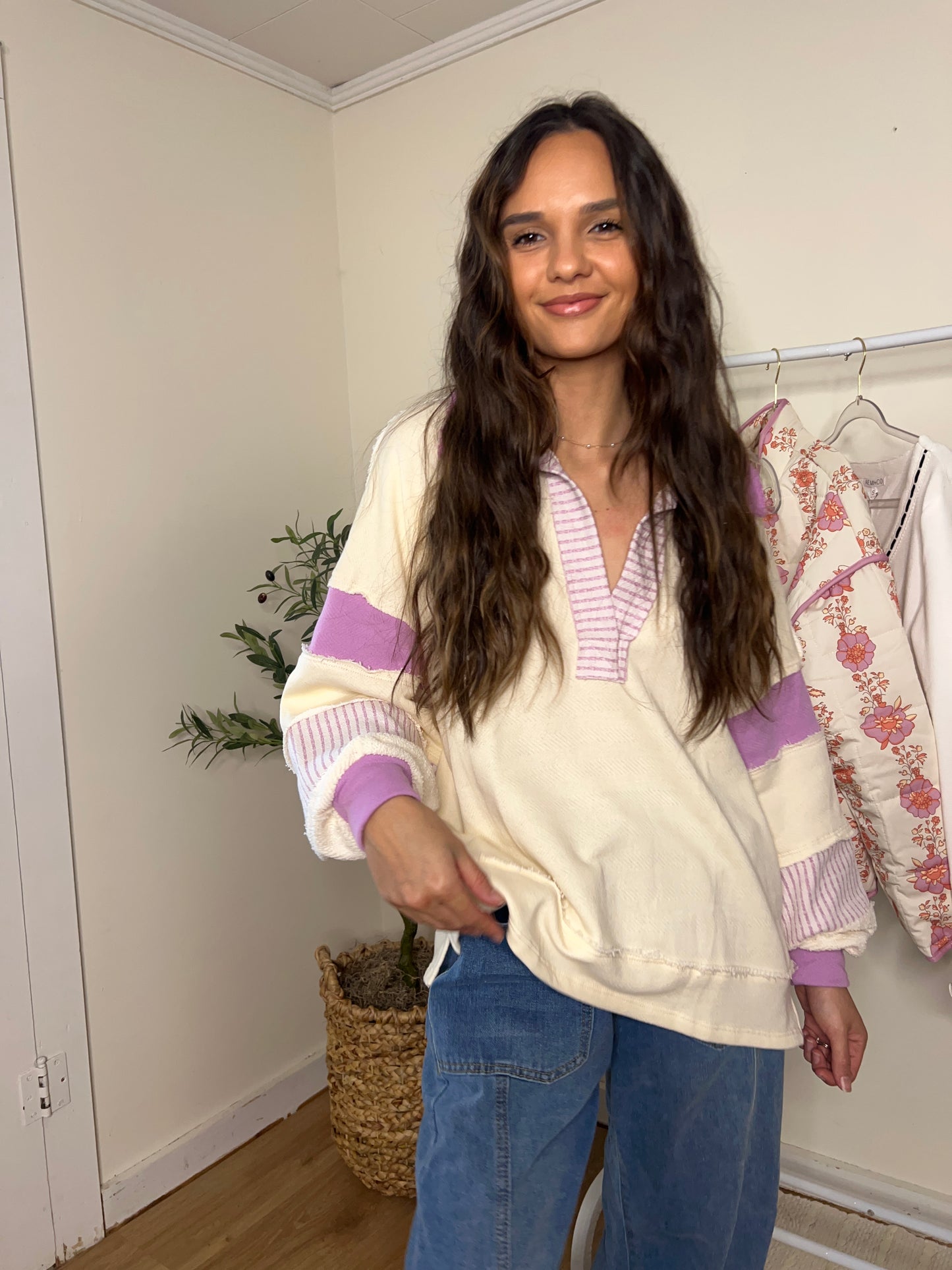 French Terry knit Collared loose fit top
