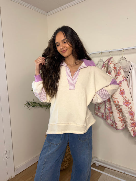 French Terry knit Collared loose fit top