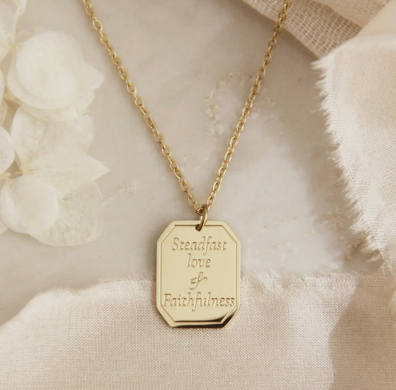 "Love Story Collection" Proverbs 3:3 Necklace, Steadfast Love Faithfulness, yellow gold