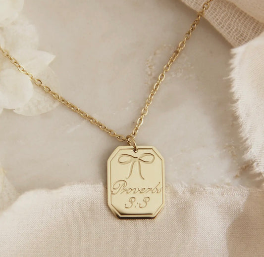 "Love Story Collection" Proverbs 3:3 Necklace, Steadfast Love Faithfulness, yellow gold