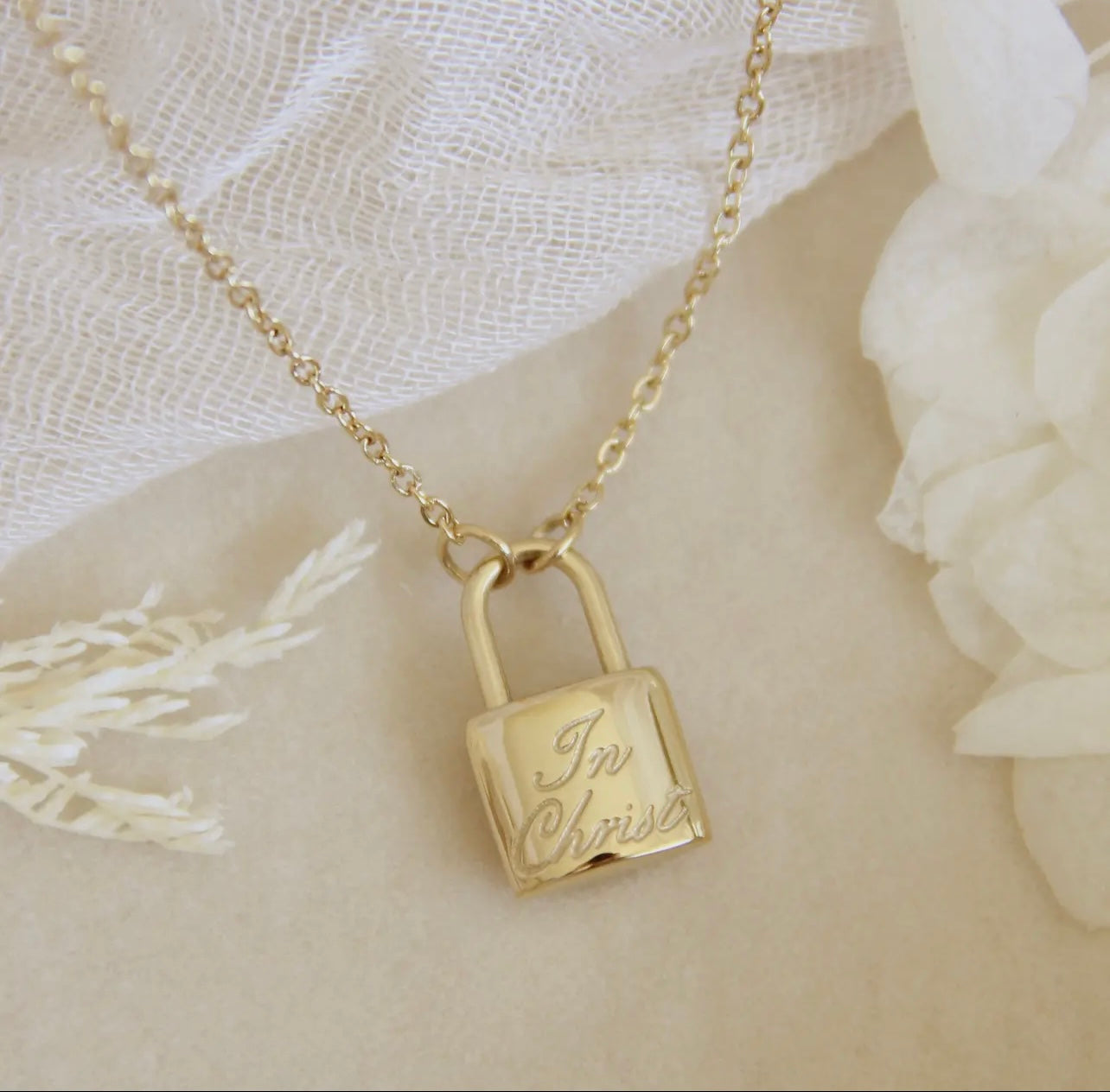 "Love Story Collection" In Christ cross lock necklace, yellow gold