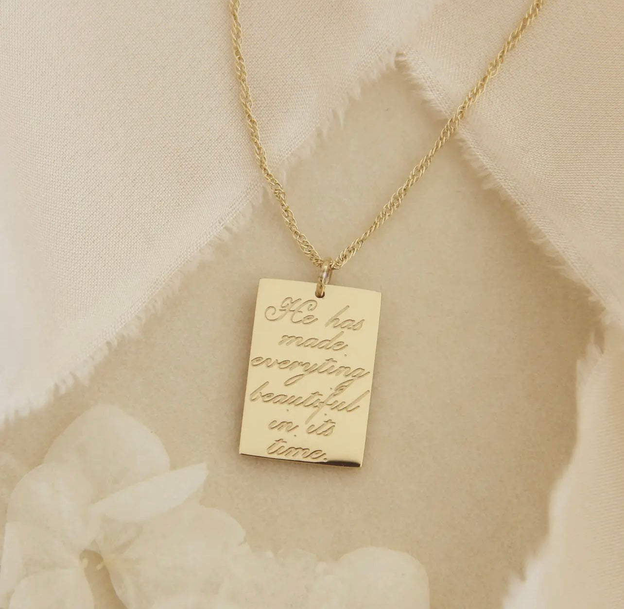 "Love Story Collection" He has made everything beautiful necklace, Ecclesiastes 3:11, Yellow gold