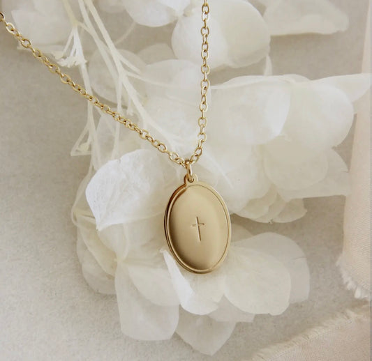 "Love Story Collection" Cross necklace, Olive branch, promises of God, Yellow gold