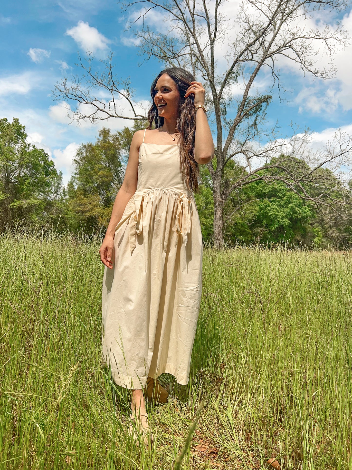 Bow detail flared midi dress