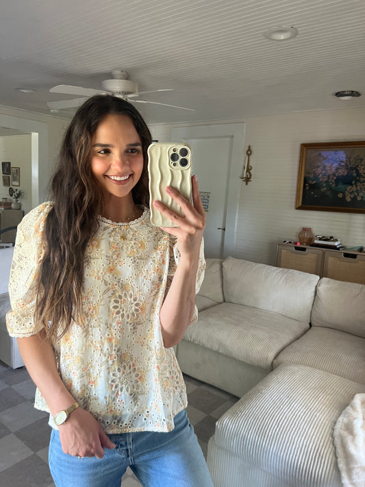 Floral print puff sleeve blouse