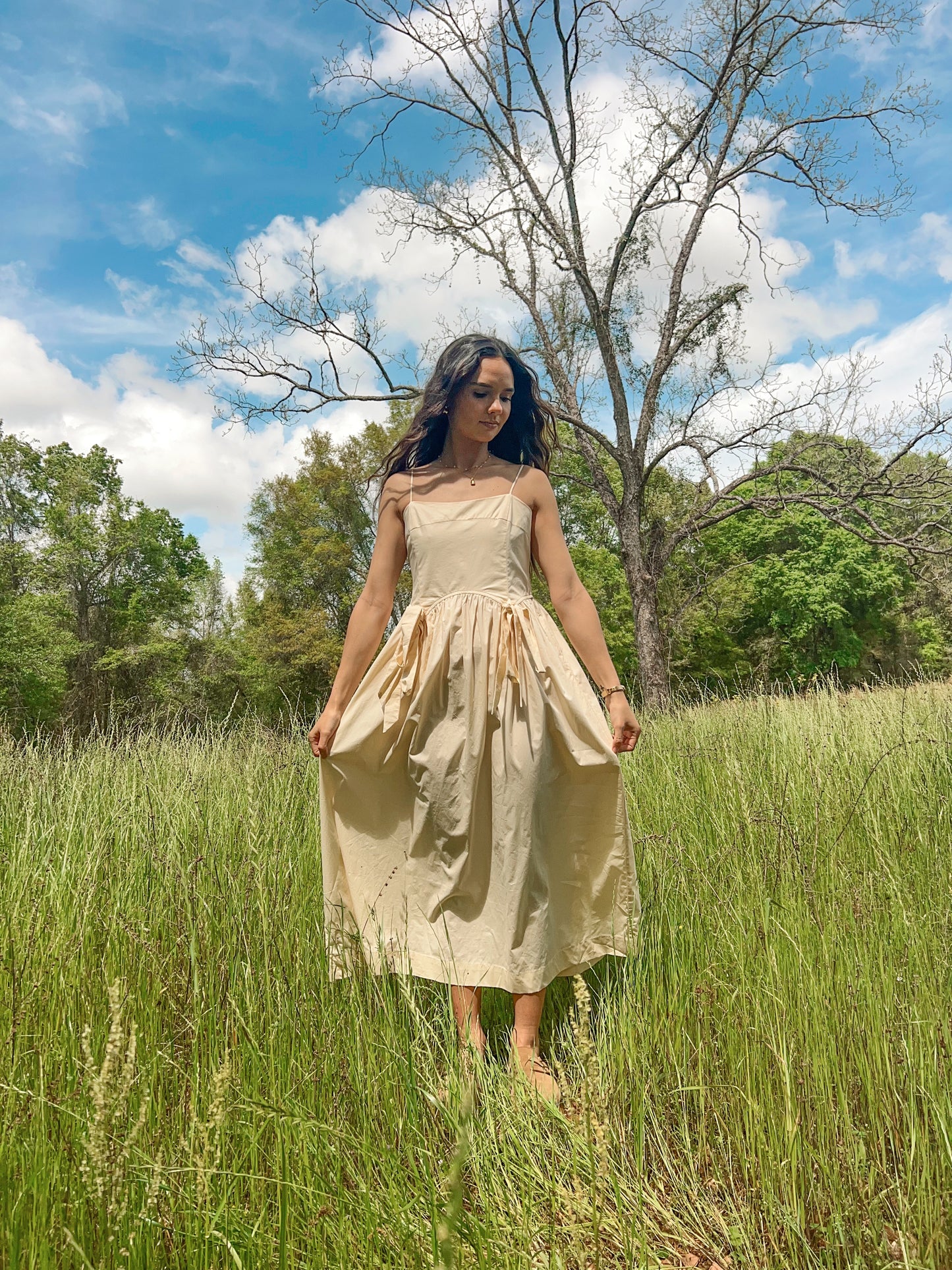 Bow detail flared midi dress